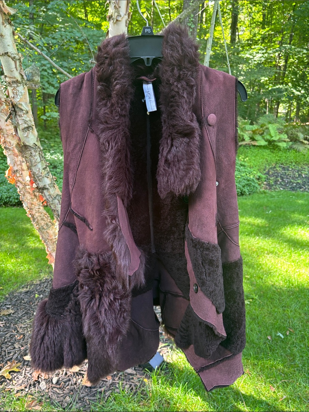 HIGH plum stunning Shearling Vest with Fur Trim